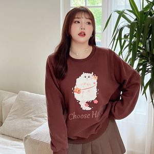 เสื้อสเวตเชิ้ตผ้าฟลีซลายการ์ตูนสำหรับผู้หญิงรุ่น N8559 คอกลม แขนยาว ไซส์พลัส พร้อมป้ายยี่ห้อ - Product Image 3