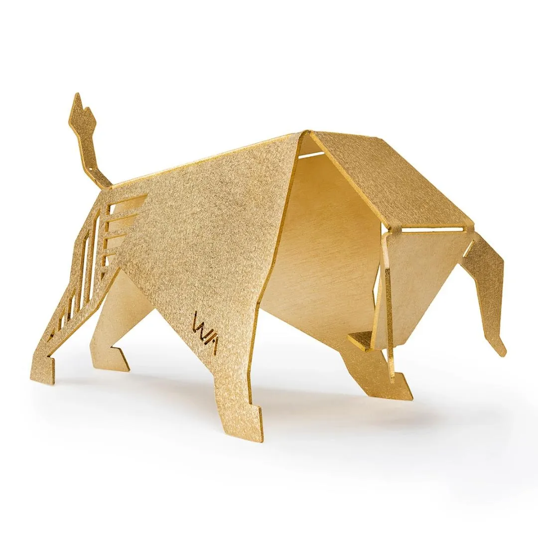 Oem Custom Sheet Metal Parts Personalized Laser Cut Bending Brass Origami Bull Sculpture Modern Metal Art