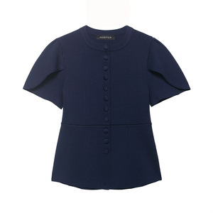 Maglione da Donna Blu con Maniche Corte a Sbuffo Lavorato a <span class=keywords><strong>Maglia</strong></span> - Product Image 1