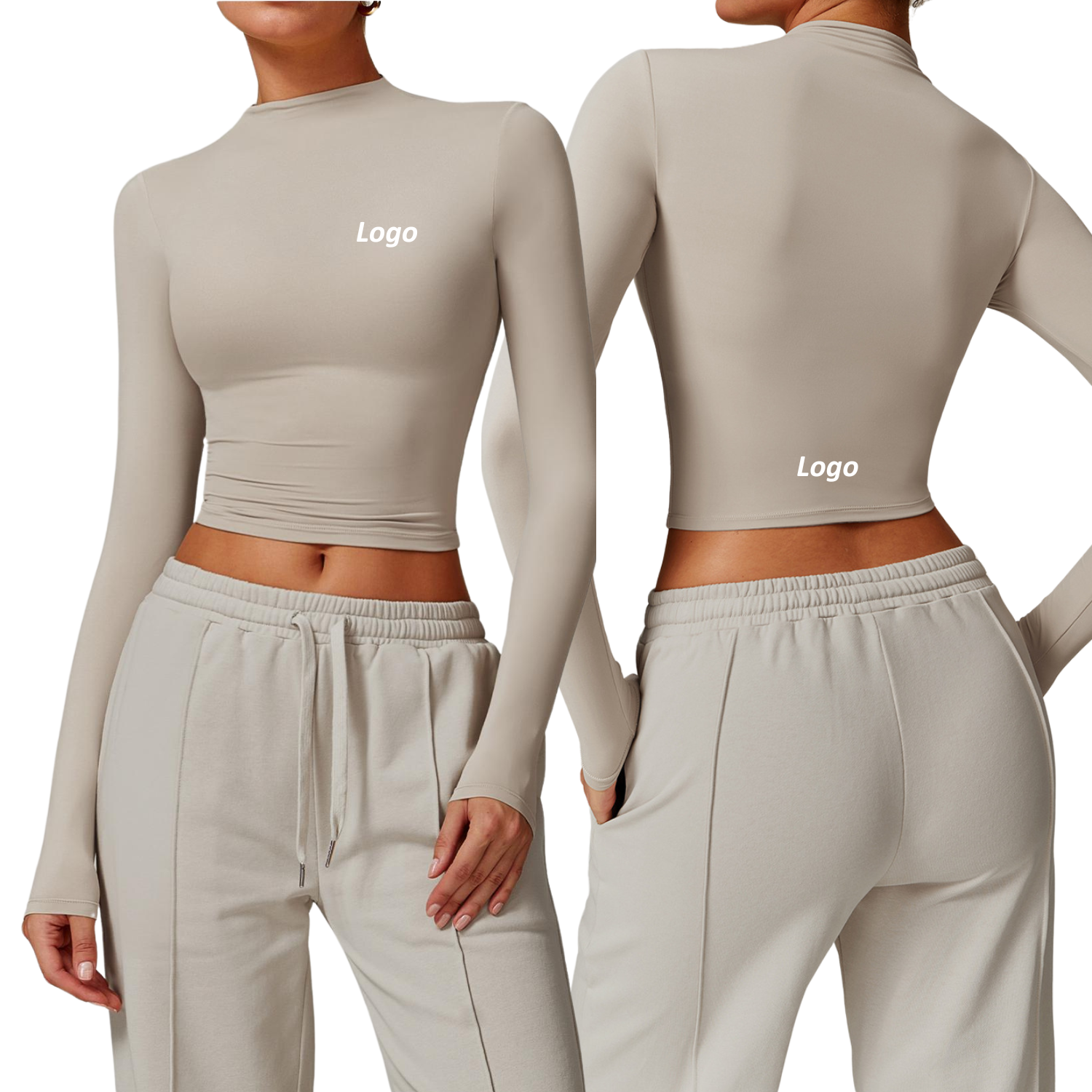 Custom Logo Women's Long Sleeve Crop Top High Neck Yoga Workout Shirt Stretch Activewear Fitness Gym Running Workout Shirt