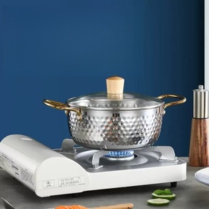 หม้อซุปสแตนเลสแบบตอกลายพรีเมียม พร้อมฝาแก้ว ใช้กับเตาแม่เหล็กไฟฟ้าได้ เหมาะสำหรับทำราเมน อาหารทะเล และหม้อไฟ - Product Image 2