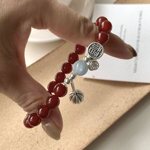 S925 Sterling <b>Silver</b> Fu Character Red Agate Lotus Seed Bracelet For Women Chinese Style <b>Charm</b> Jewelry Everyday Wear - Product Image 4
