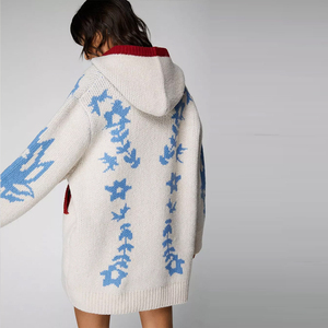 Manteau personnalisé de style nordique à fermeture éclair Y2K grande taille pour femmes <span class=keywords><strong>pull</strong></span> cardigan surdimensionné à motif de feuilles de créateur pour femmes - Product Image 5