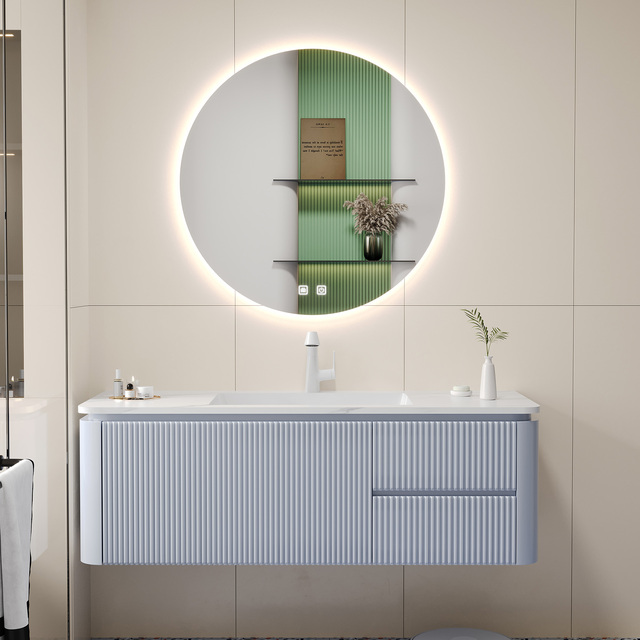 Floating Vanity with Single Sink for Small Bathrooms 36-60IN, Modern Bathroom Vanity with Smart LED Anti-fog Mirror