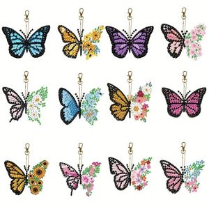 DIY diamante chaveiro girassol pingente broca em forma especial pingente flor diamante pintura chaveiro borboleta chaveiro