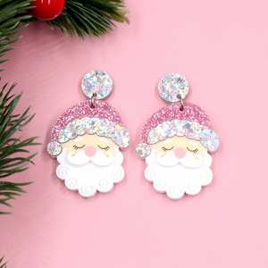 HYLER2559 akrilik küpe toptan noel pembe Santa stil UV baskılı lazer kesim sentetik elmas inci altın moda - Product Image 4