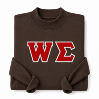 Sweat-shirt à col rond en feutre personnalisé avec lettres grecques brodées, avec le symbole Sigma W rouge et bordure blanche, pour la fraternité et la sororité