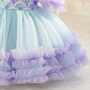 Girls <b>Kids</b> <b>Mermaid</b> Princess Puff Sleeve Dress <b>Costume</b> Birthday Party Festival Role Play Stage Performance Halloween Carnival Set - Product Image 4