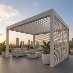Pergola in Alluminio Bianco Jiake 6063-T5 con Schermi Laterali a Lamelle per Balcone, Cortile, Patio, Gazebo, Padiglione, Terrazza - Product Image 2