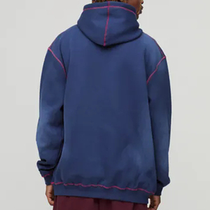 <span class=keywords><strong>Felpa</strong></span> da uomo oversize <span class=keywords><strong>blu</strong></span> <span class=keywords><strong>scuro</strong></span> <span class=keywords><strong>con</strong></span> cuciture rosa-Pullover Casual Streetwear <span class=keywords><strong>con</strong></span> <span class=keywords><strong>cappuccio</strong></span> pesante <span class=keywords><strong>con</strong></span> dettagli a contrasto - Product Image 3