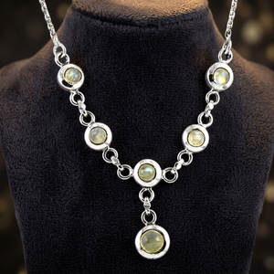 Stainless Steel <b>Opal</b> Pendant <b>Necklace</b> Bezel Set Round Stones Classic Style Silver Plated Link Chain Unisex Everyday Wear - Product Image 2