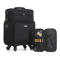 Wadah Tas Rias Kosmetik Nilon dengan Nampan 4 Roda Universal, Wadah Tas Rias untuk Seniman Rias