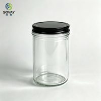 Mini pot en verre transparent cylindrique de 250 ml, récipient multi-usages pour la fabrication de bougies, les épices, les compléments alimentaires et les collations en vrac