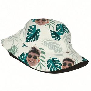 Sombrero de Pescador Personalizado con Foto, Diseño de Hojas Tropicales, Divertido para Viajes de Verano, para Hombres y Mujeres, para Uso Diario, con Dibujos Animados - Product Image 3