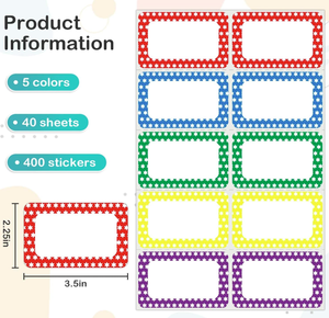 5 Color MF <b>Labels</b>, 57x89mm, Flat Pack with Barcode, Removable Adhesive <b>Name</b> Tags for Identification - Product Image 6