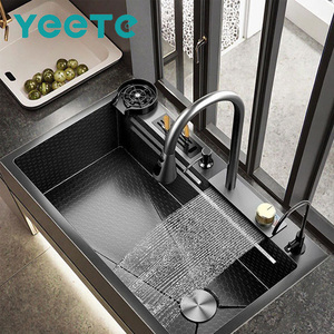 <span class=keywords><strong>Lavello</strong></span> da Cucina YEETE Flying Rain Waterfall - <span class=keywords><strong>Lavello</strong></span> Workstation <span class=keywords><strong>Nero</strong></span> Nano SUS304 con Display Digitale Intelligente e Lavabicchieri - Product Image 1