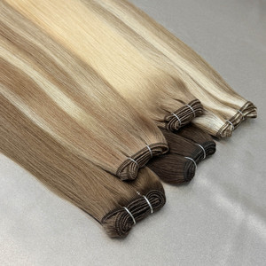 Wholesale 100%Raw Virgin Cuticle Aligned Hair Double Drawn Thick Ends Machine Double Weft Balayage Highlight Color Straight Hair - Product Image 2