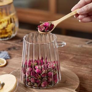 Bocaux de rangement de cuisine transparents à rayures verticales côtelées, 16 oz (500 ml), en verre avec couvercle et cuillère en bambou - Product Image 4