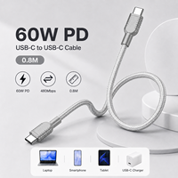 Câble USB C Type C 60W 3A 0,8M, câble tressé en nylon à charge rapide PD pour téléphone, tablette, batterie externe