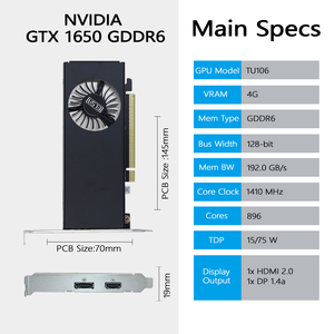 Carte graphique de bureau mini-ITX GDDR6 4 Go GTX1650 à faible profil, nouvelle vente chaude, pour jeux et bureautique - Product Image 2