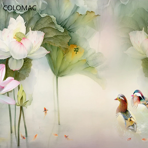 Custom Waterproof <strong>Canvas</strong> 3D <strong>Wall</strong> Mural Wallpaper Flower Duck Lotus Chinese Style Oil Painting Bedroom Living Room Peel and Stick - Product Image 4