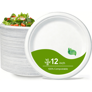 12 Inch Compostable Sugarcane Bagasse Biodegradable Eco-Friendly Microwave Safe <b>Disposable</b> Round <b>Plate</b> for Party - Product Image 1