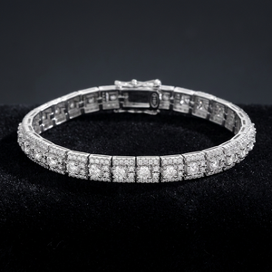 Platinum Plated 925 Sterling Silver 10 Carat Round Brilliant Cut Moissanite Chain & Link <b>Bangle</b> <b>Bracelet</b> for Women - Product Image 4