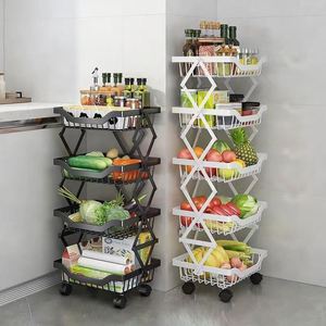 Multi Functional Foldable Metal Multi Layer Storage Rack Wheels <b>Lockable</b> Casters Space Saving Modern Design for Vegetable Fruit - Product Image 5