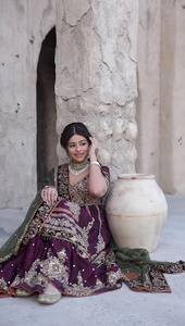 Faux Georgette lourde avec haut de travail à séquence de broderie lourde-sarara et ensemble Dupatta entièrement cousu prêt à porter - Product Image 5