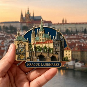 Aimant de réfrigérateur 3D en métal émaillé personnalisé, Souvenir touristique, Pont Charles, <span class=keywords><strong>Prague</strong></span>, République tchèque, Logo personnalisé - Product Image 1