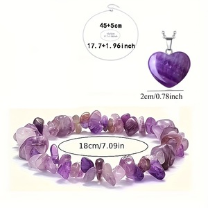 Pulsera de piedras preciosas para mujer, collar de corazón pequeño, conjunto de cadena, explosiones, piedra de amatista semipreciosa Natural, Cruz, estilos de hadas de amor - Product Image 3