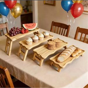 Estante de madera para cupcakes, expositor de postres en niveles, soporte de madera maciza para aperitivos, vajilla para fiesta de cumpleaños, multiusos, reutilizable - Product Image 1