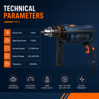 Perceuse à percussion professionnelle 710W, marteau perforateur électrique, mandrin 13mm, vitesse variable, outil électrique pour la rénovation de la maison