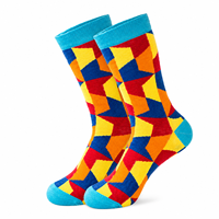 Chaussettes en tricot écologiques 168N colorées style streetwear, motif géométrique, unisexe, amusantes et tendance, prêtes à l'emploi, vente en gros
