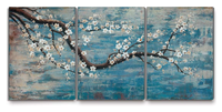 Grande Peinture Murale pour Salon, 100% Peinte à la Main, Encadrée, B&C ART, Ensemble de Peintures Acryliques Paysage, Personnalisée, Bleu Classique, Prête à Poser