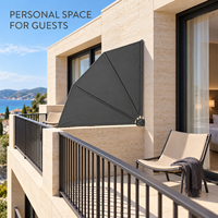 Parasol mural en forme d'éventail pour balcon 140x140CM, cloison pliante d'intimité avec cadre en acier pour terrasse résidentielle