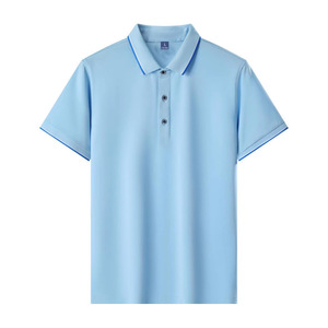 Navy Blue Cotton Polo Shirt Short Sleeve Solid Color Daily Wear Workwear Custom Embroidery Logo Printing - Product Image 3