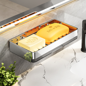 Porte-savon en acier inoxydable avec plateau d'égouttage amovible, adhésif, sans perçage, support mural pour savon pour douche et salle de bain - Product Image 2