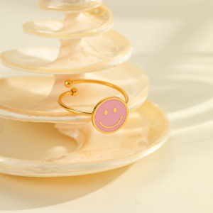 Anelli Aperti Regolabili in Acciaio Inossidabile Placcato Oro 18k Antiossidante con Smalto Colorato a Forma di Pesce, Margherita, Fiore e Cuore per Donne - Product Image 5