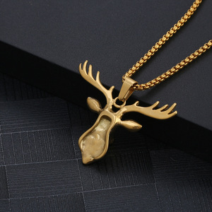 Colgante con cabeza de ciervo, collar de acero inoxidable con incrustaciones de turquesa para mujer, regalo, joyería SP909-1 - Product Image 4