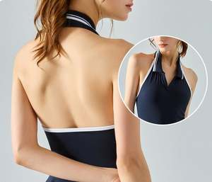 Оптовая продажа 2 в 1 спортивная теннисная одежда для гольфа Женская Спортивная одежда для фитнеса с воротником-поло с воротником-хомутом и шортами цельный комплект теннисной одежды - Product Image 2