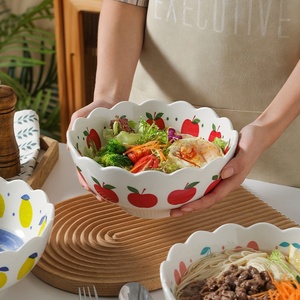 Juego de Tazones de Porcelana Cerámica con Diseño de Cerezas y Limones, Borde Festoneado, Aptos para Microondas, Estilo Ins, para Ensaladas, Arroz, Postres, Uso Familiar y <span class=keywords><strong>Infantil</strong></span> - Product Image 1