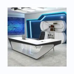 Fashion Simple Paint Boss Desk Special-shaped Designer Office Table Italian Light Luxury Black Creative Office Desk for Boss 12