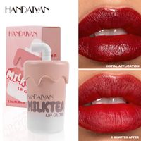 Rouge à lèvres gel en forme de tasse de thé au lait, 6 couleurs, non-collant, mat, hydratant, pailleté, longue tenue, gloss minéral double usage Handaiya