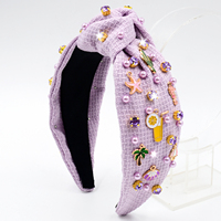 Serre-tête large en tissu orné de perles et de strass, motif cactus tropical et étoile de mer, de haute qualité, pour femme, idéal pour l'été et les fêtes à la plage