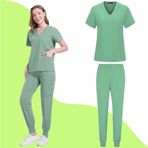 Women's Scrub Set Short Sleeve V Neck With Pockets Moisture Wicking Hospital Uniforms For Nurses Lab Work Split Design - Product Image 5