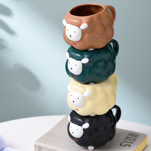 350ml Céramique Dessin Animé Mouton Design Style Nordique Peint Modèle Mignon Animal Tasse D'eau pour Filles Cadeau D'anniversaire avec Tasse À Café - Product Image 4