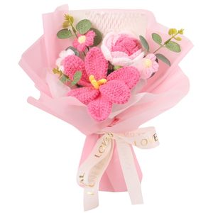 Bouquet di Fiori all'Uncinetto Fatto a Mano, Tulipani e Rose Sfumati Rosa, Decorazione per la Casa, Regalo di Laurea e Compleanno, Fiore Eterno - Product Image 1
