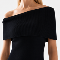Robe longue côtelée noire personnalisée pour femme, coupe ajustée, épaules dénudées, manches courtes, OEM ODM
