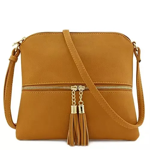custom hot style ladie's vintage color PU leather 2 metal zipper tassel pendant small crossbody shoulder bag and purse for women
